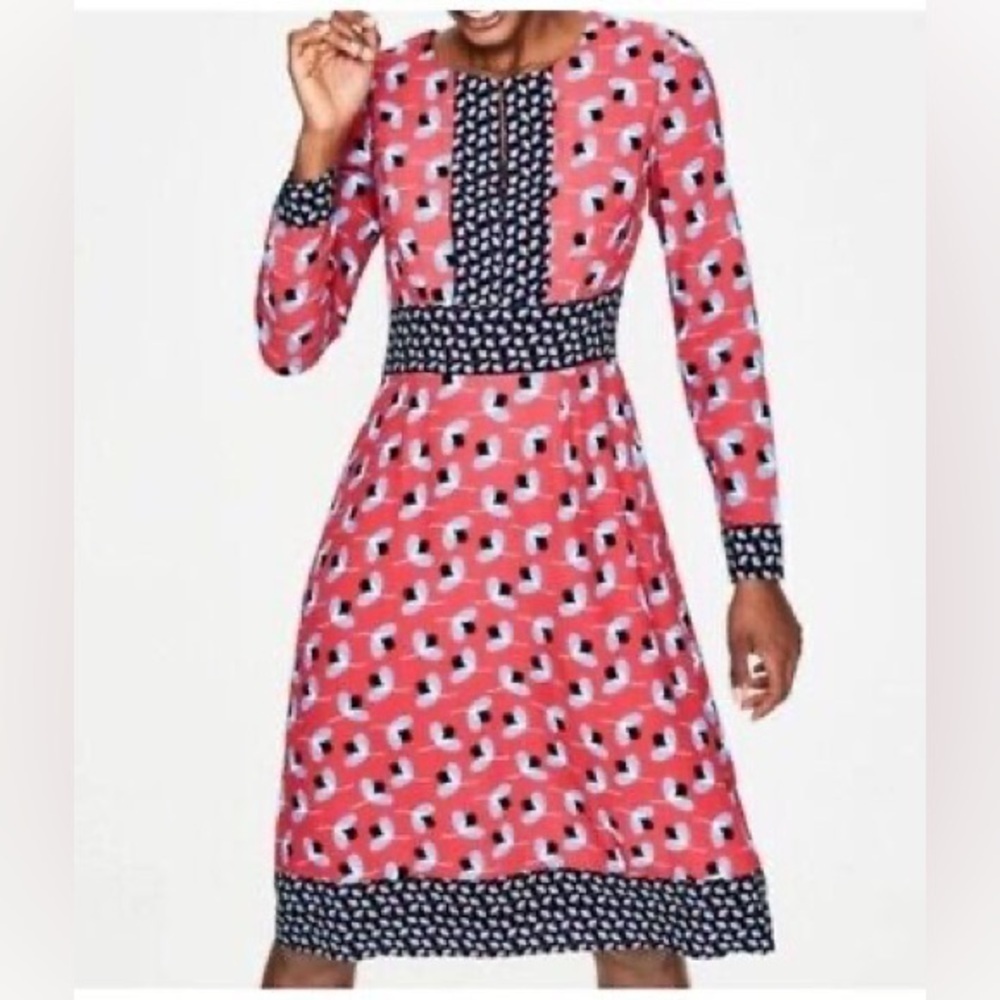 Boden Pink Daisy Floral Bodice A-Line Midi Dress in Pop Peony Clover Geo Size 2